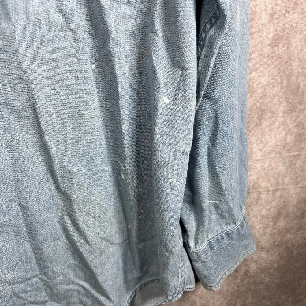 Chaps Ralph Lauren Dress Shirt Mens Size 16.5 34/35 Blue Denim Button Down‎ FLAW